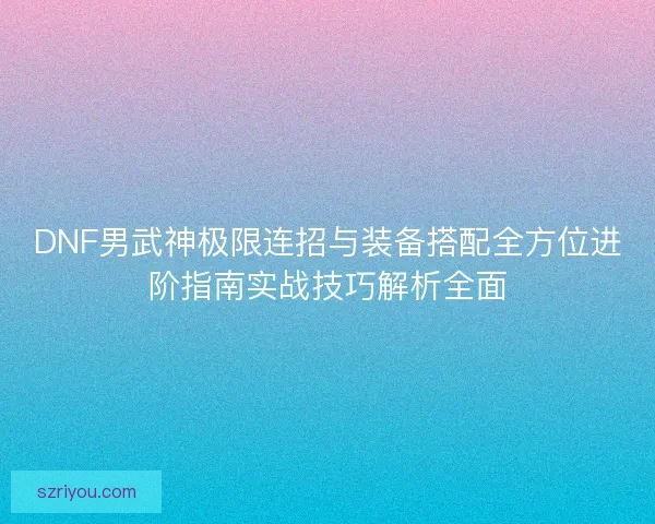 DNF男武神极限连招与装备搭配全方位进阶指南实战技巧解析全面